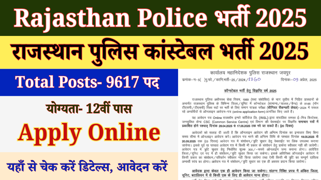 Rajasthan Police Constable Recruitment 2025 - Apply Online